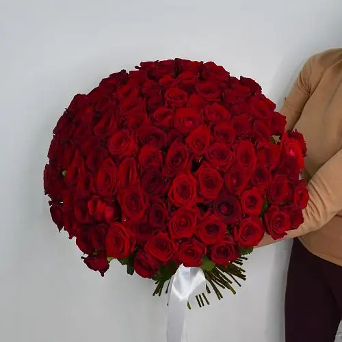 Букет из 101 красной розы 60см (Россия)