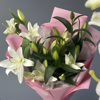 Букет из 5 белых лилий