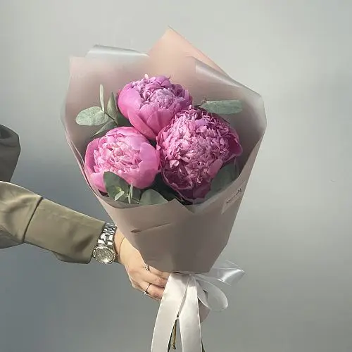 Букет из 5 ярко-розовых пионов купить с доставкой по СПб | Пионы недорого в  интернет-магазине цветов Флористка Кэт