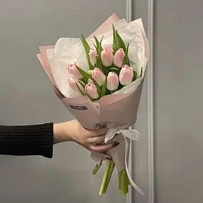 Букет из 9 розовых тюльпанов