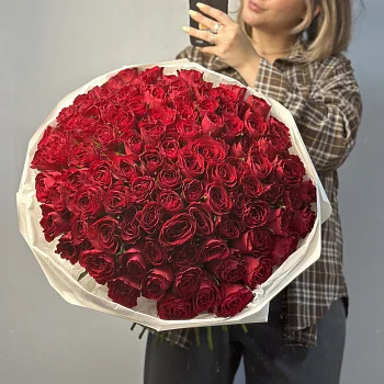 Букет из 101 красной розы 50см (Кения)