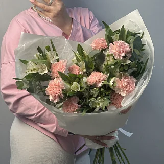 Стойкий дуо-букет альстромерий и гвоздик M