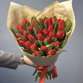 Букет из 35 красных тюльпанов