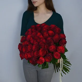 Букет из 51 бордовой розы 60см (Кения Премиум)