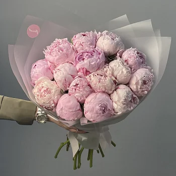 Букет из 15 розовых пионов