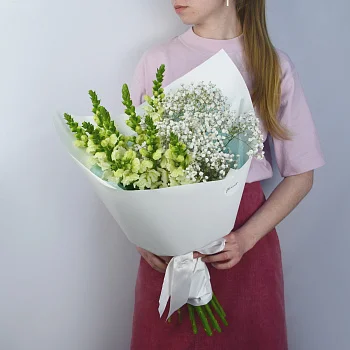 Букет из гипсофилы и антирринума