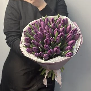 Букет из 51 фиолетового тюльпана