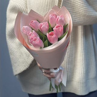 Букет из 9 розовых тюльпанов