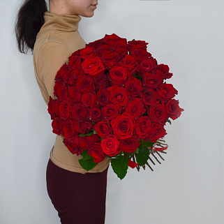 Букет из 51 красной розы 60см (Россия)