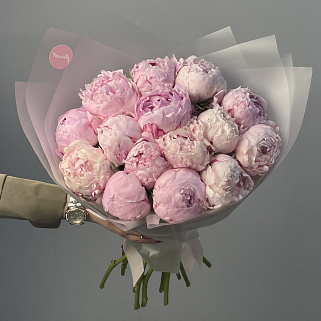 Букет из 15 розовых пионов