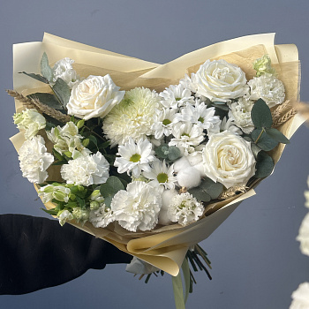 Сборный букет Белый с колосками L